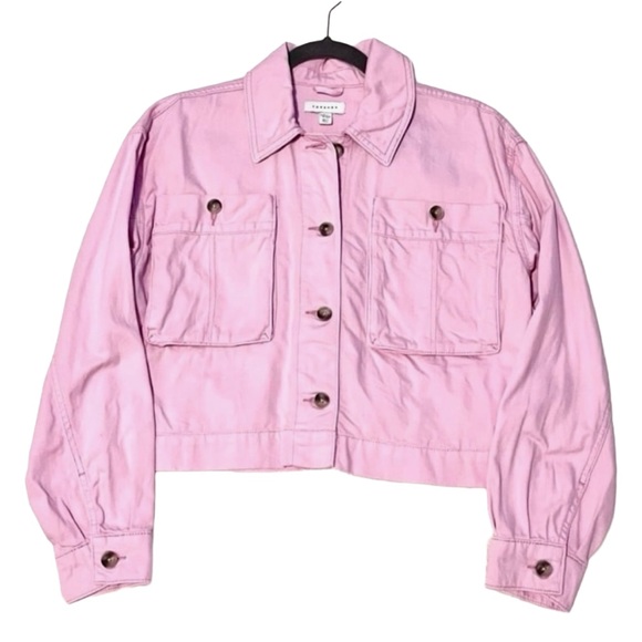 ASOS Topshop Cropped Lightweight Shacket with Front Button Pockets - Picture 4 of 6